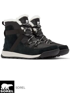SOREL Whitney II Women's Black Winter Lace-Up Boots with Faux Fur Size 8
